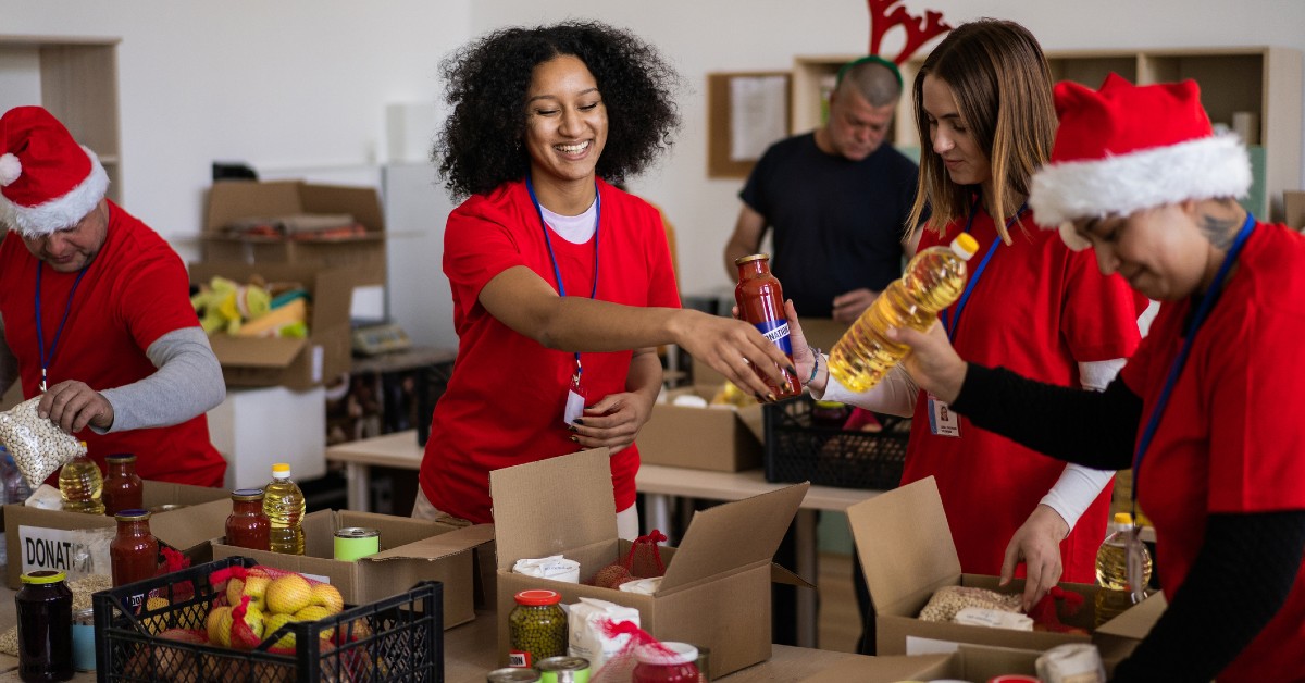 Group of volunteers at a local food drive